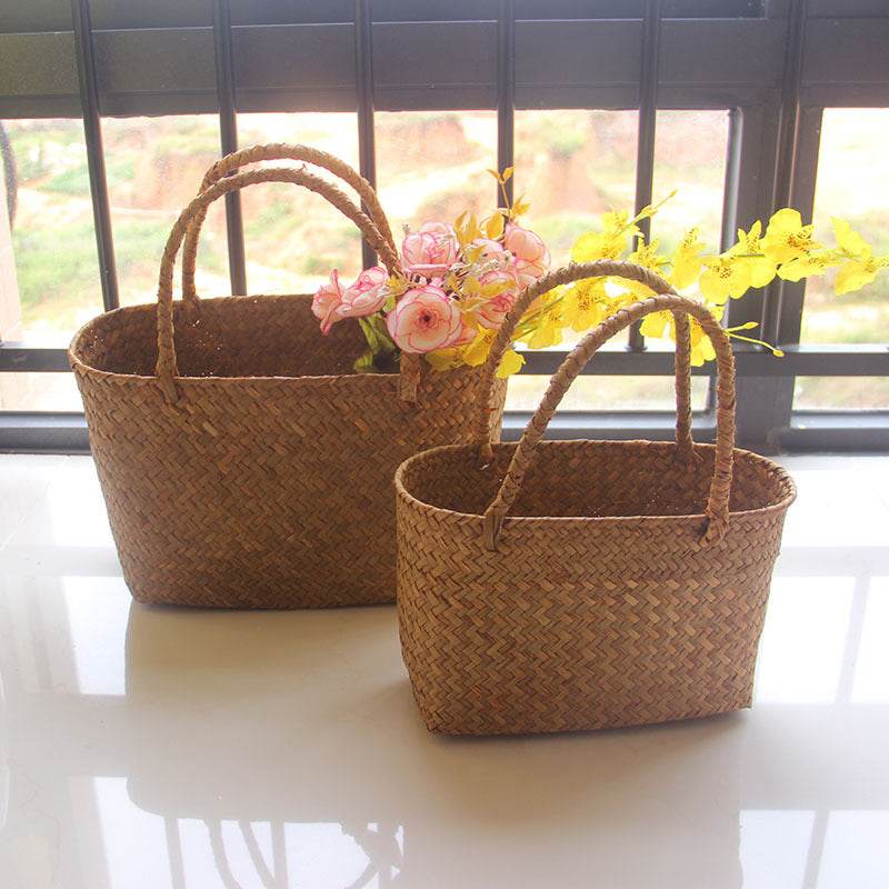 New Seagrass Woven Basket Floral Plant Tote - Mubimart
