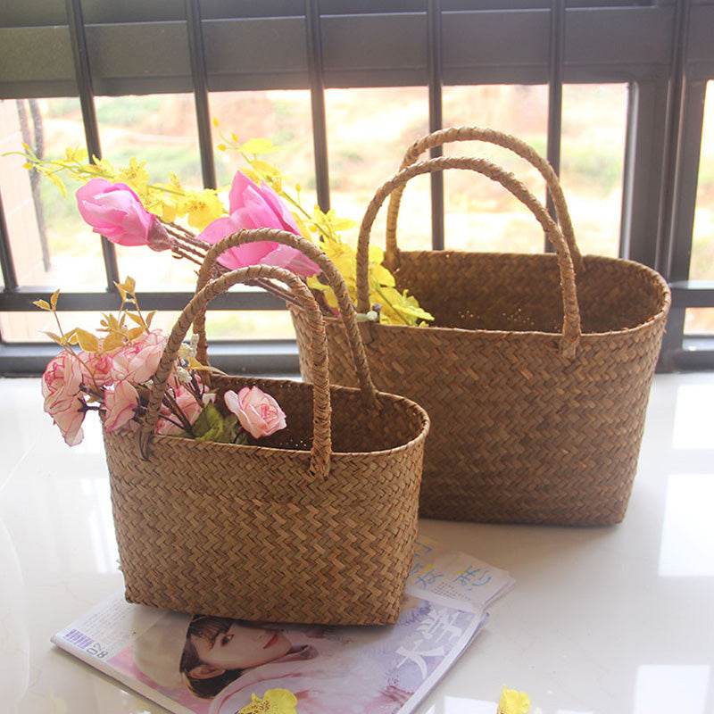New Seagrass Woven Basket Floral Plant Tote - Mubimart