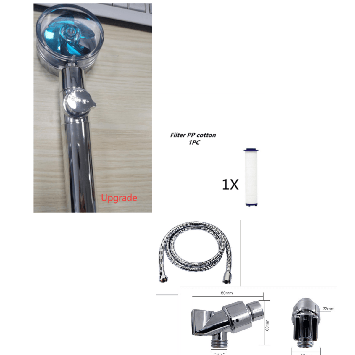 New Turbo Propeller Shower Head Water Saving High Preassure Flow 360 Degrees With Fan Extension Showerhead Rainfall With Holder - Mubimart