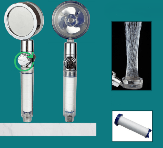 New Turbo Propeller Shower Head Water Saving High Preassure Flow 360 Degrees With Fan Extension Showerhead Rainfall With Holder - Mubimart