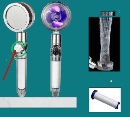 New Turbo Propeller Shower Head Water Saving High Preassure Flow 360 Degrees With Fan Extension Showerhead Rainfall With Holder - Mubimart