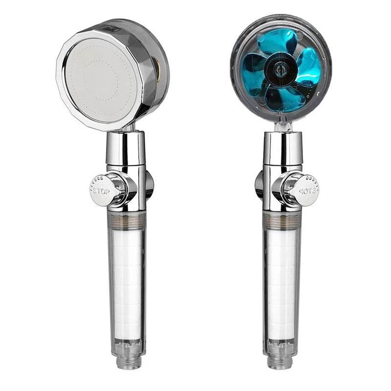 New Turbo Propeller Shower Head Water Saving High Preassure Flow 360 Degrees With Fan Extension Showerhead Rainfall With Holder - Mubimart