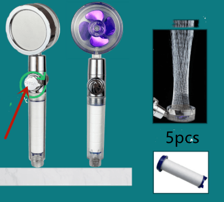 New Turbo Propeller Shower Head Water Saving High Preassure Flow 360 Degrees With Fan Extension Showerhead Rainfall With Holder - Mubimart