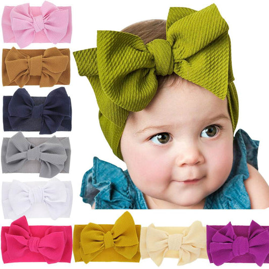New-born baby's solid-colored bow headband - Mubimart