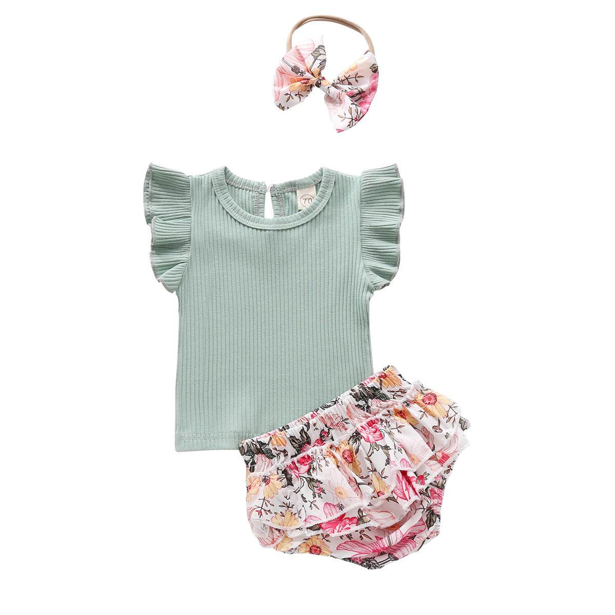 Newborn Baby Girl Ruffled Solid Color Sleeveless Backless Romper Jumpsuit Outfit Sunsuit - Mubimart