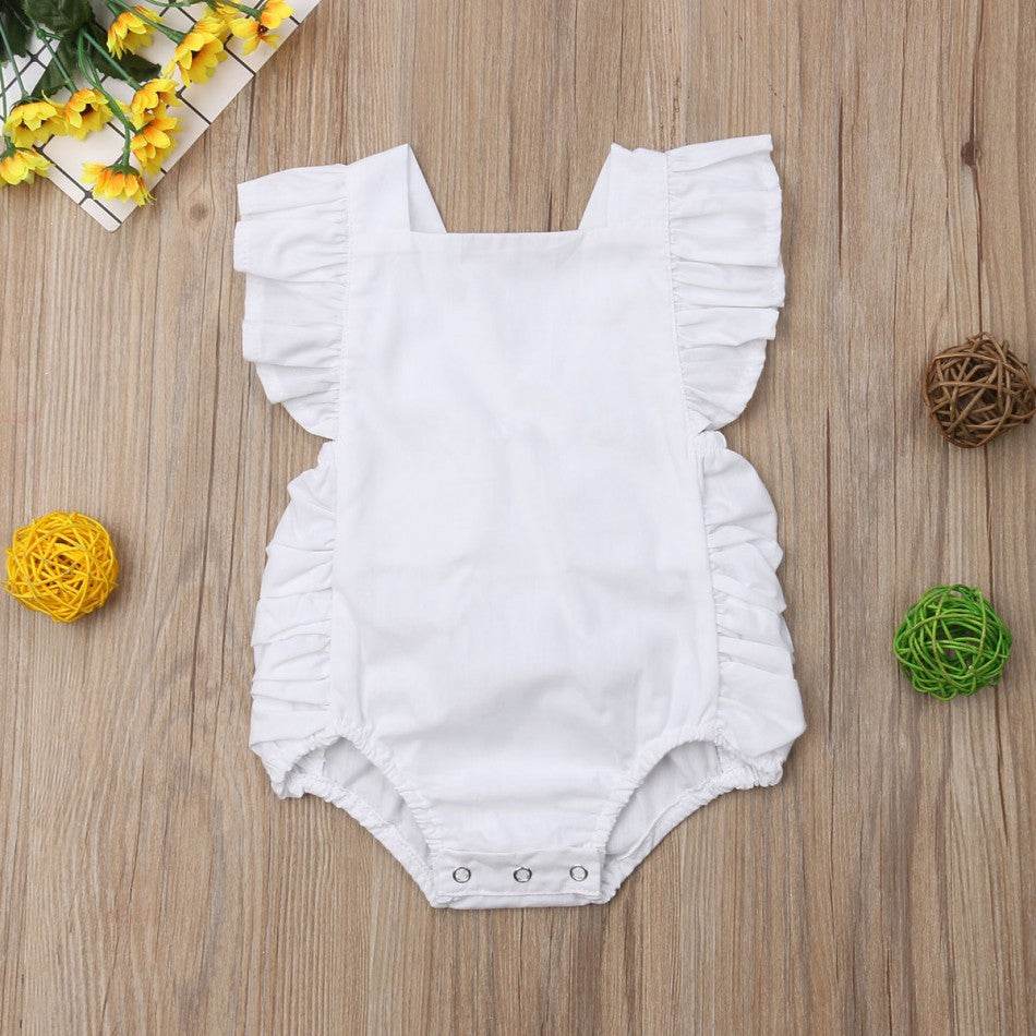 Newborn Baby Girl Ruffled Solid Color Sleeveless Backless Romper Jumpsuit Outfit Sunsuit - Mubimart