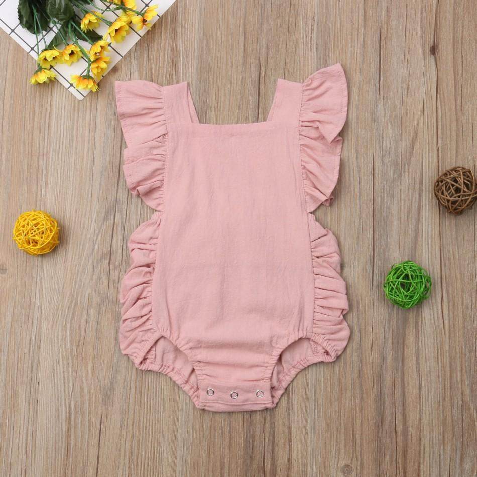 Newborn Baby Girl Ruffled Solid Color Sleeveless Backless Romper Jumpsuit Outfit Sunsuit - Mubimart