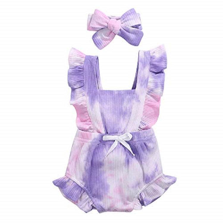Newborn Baby Girl Ruffled Solid Color Sleeveless Backless Romper Jumpsuit Outfit Sunsuit - Mubimart
