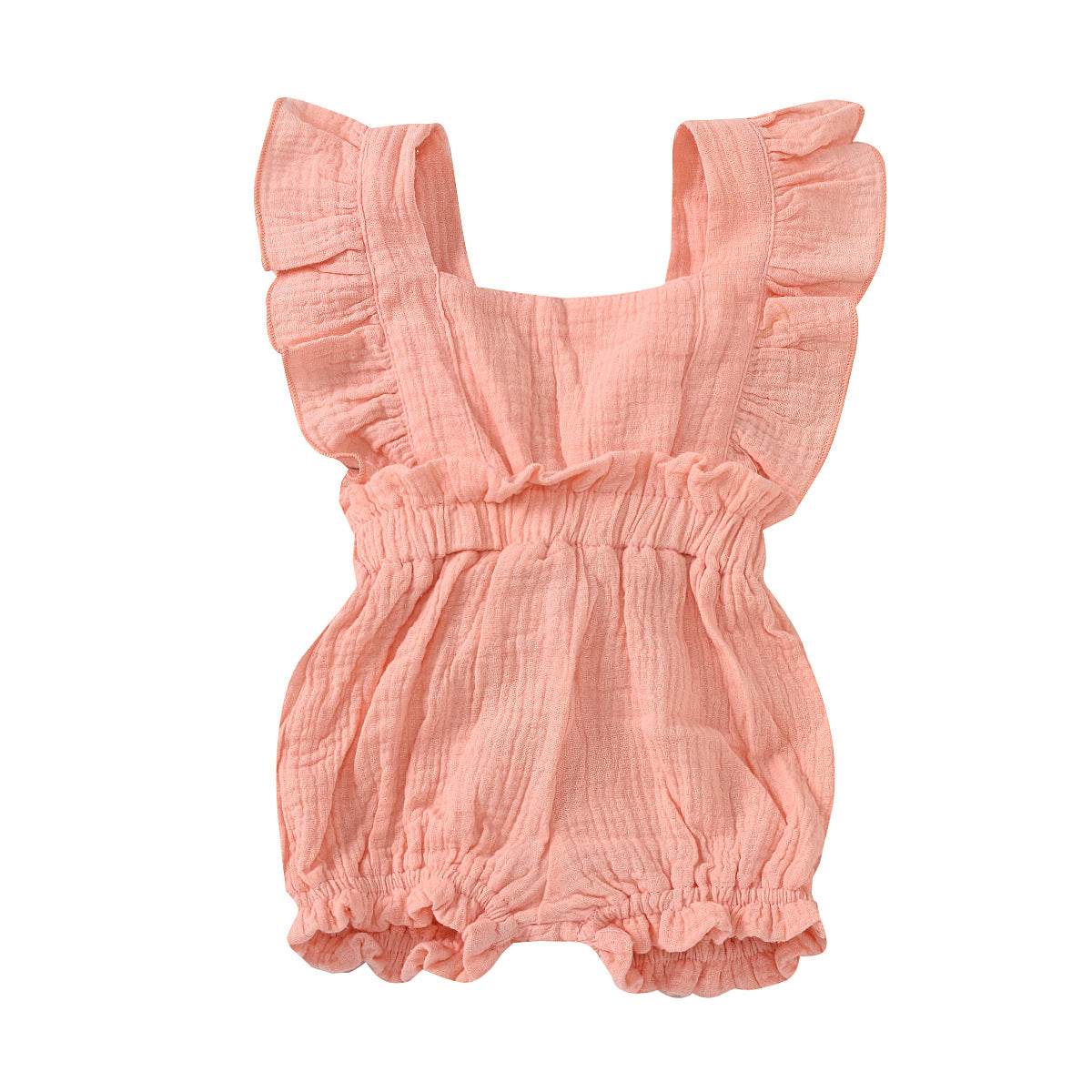 Newborn Baby Girl Ruffled Solid Color Sleeveless Backless Romper Jumpsuit Outfit Sunsuit - Mubimart