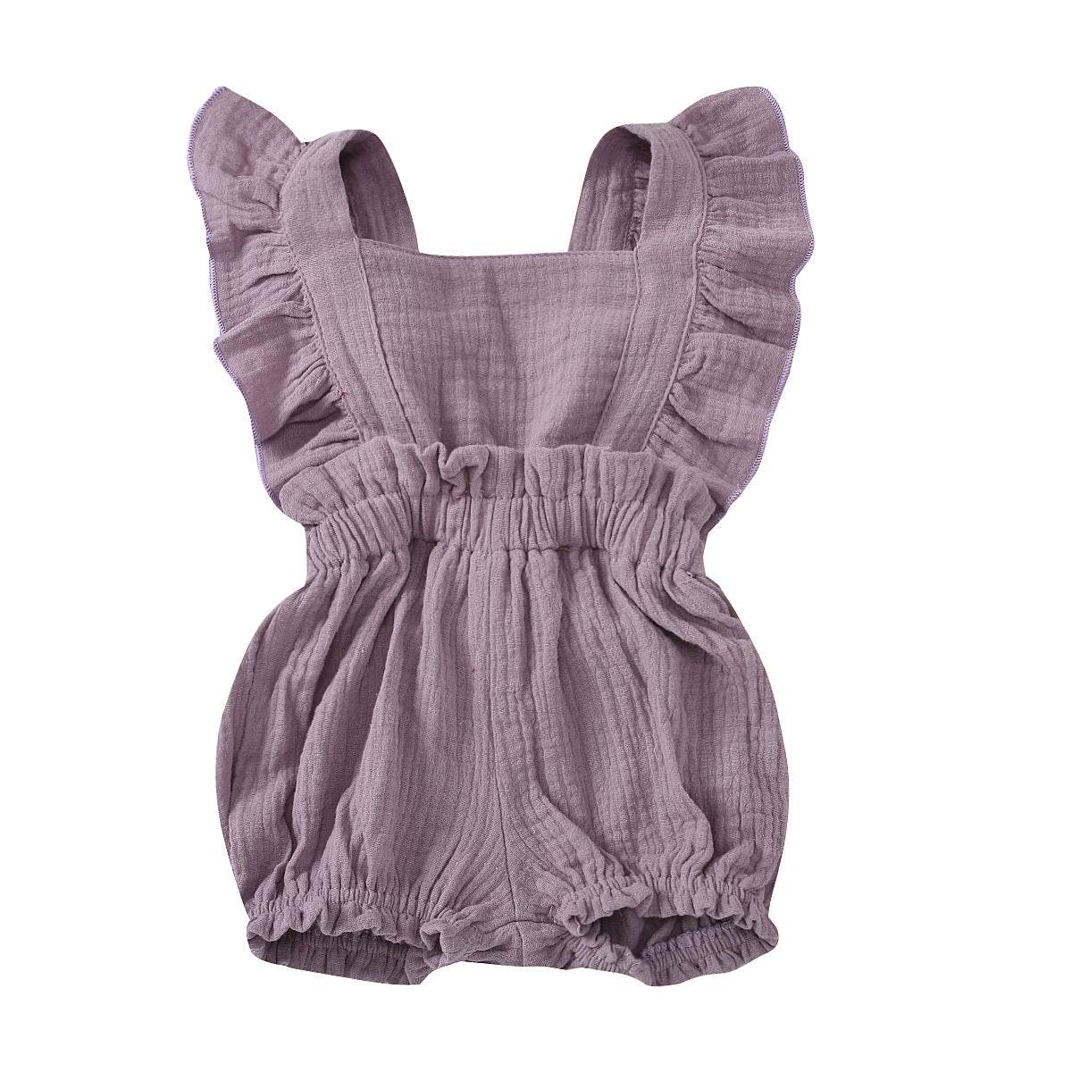Newborn Baby Girl Ruffled Solid Color Sleeveless Backless Romper Jumpsuit Outfit Sunsuit - Mubimart