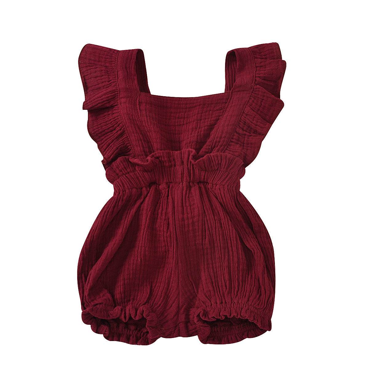 Newborn Baby Girl Ruffled Solid Color Sleeveless Backless Romper Jumpsuit Outfit Sunsuit - Mubimart