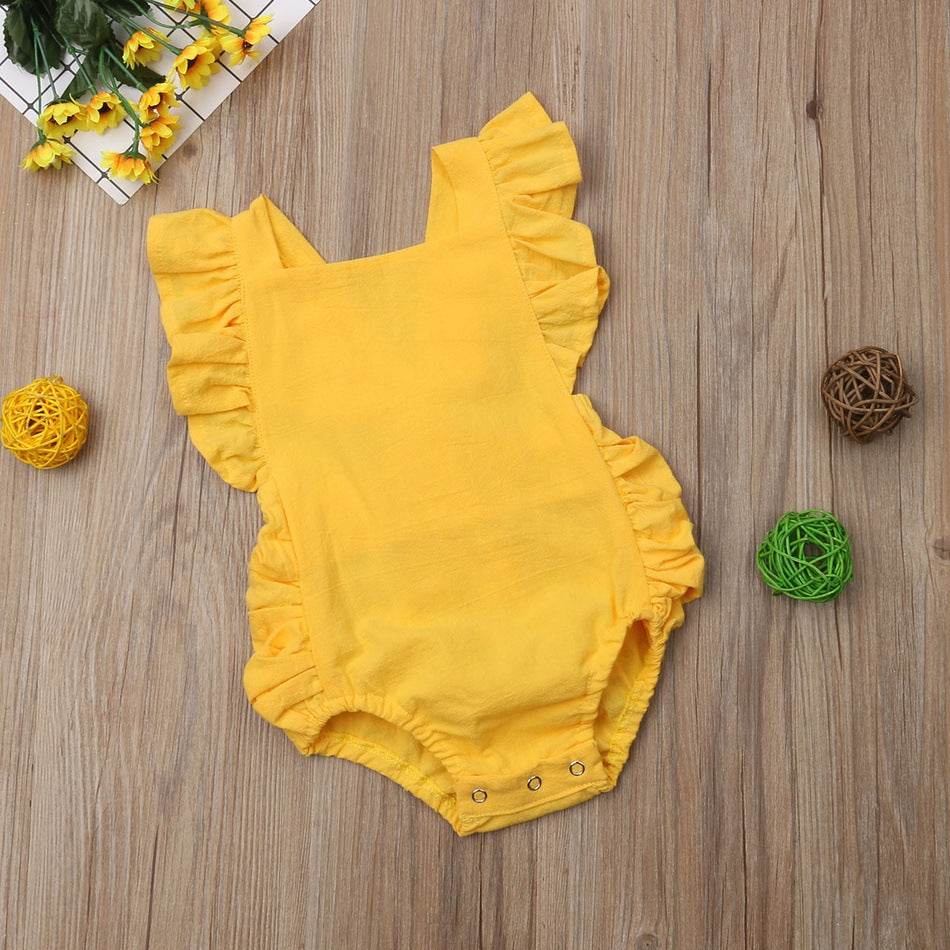 Newborn Baby Girl Ruffled Solid Color Sleeveless Backless Romper Jumpsuit Outfit Sunsuit - Mubimart