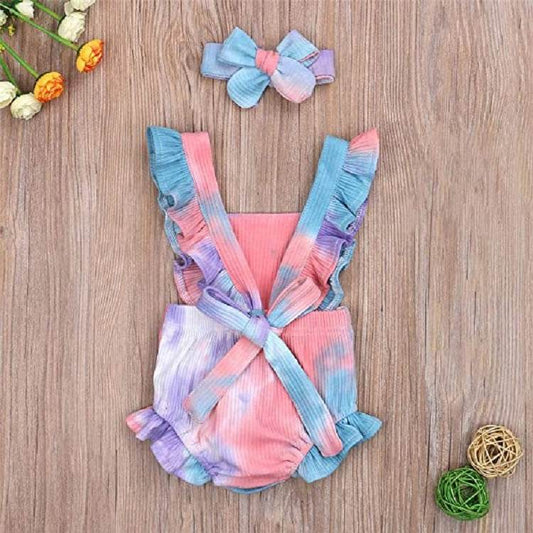 Newborn Baby Girl Ruffled Solid Color Sleeveless Backless Romper Jumpsuit Outfit Sunsuit - Mubimart