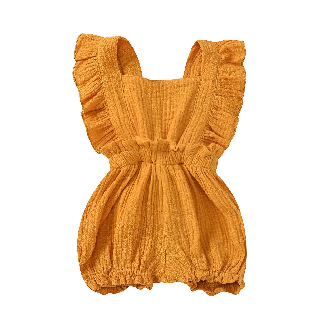 Newborn Baby Girl Ruffled Solid Color Sleeveless Backless Romper Jumpsuit Outfit Sunsuit - Mubimart