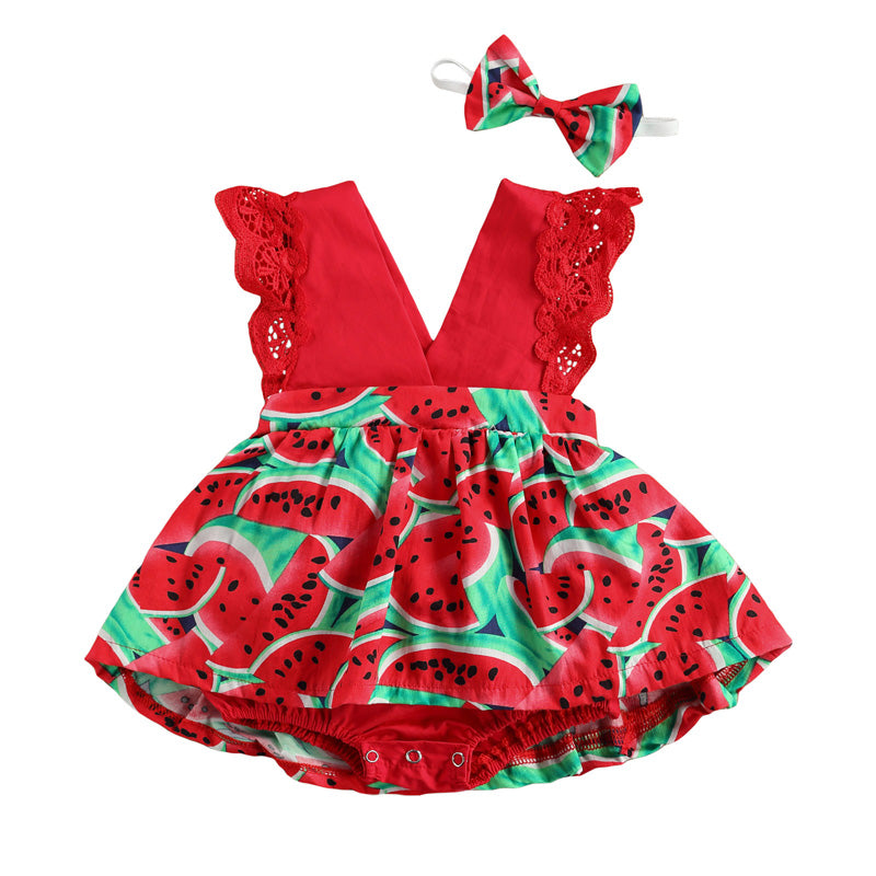 Newborn Baby Ruffled Sunflower Print Jumpsuit 2-Piece Headband Summer Dress 0-24 Months - Mubimart - Baby Cloth 