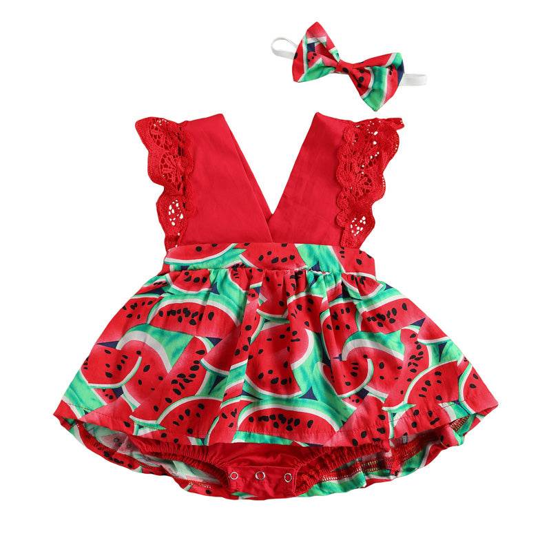 Newborn Baby Ruffled Sunflower Print Jumpsuit 2-Piece Headband Summer Dress 0-24 Months - Mubimart