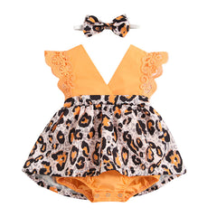 Newborn Baby Ruffled Sunflower Print Jumpsuit 2-Piece Headband Summer Dress 0-24 Months - Mubimart -  