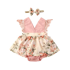 Newborn Baby Ruffled Sunflower Print Jumpsuit 2-Piece Headband Summer Dress 0-24 Months - Mubimart -  