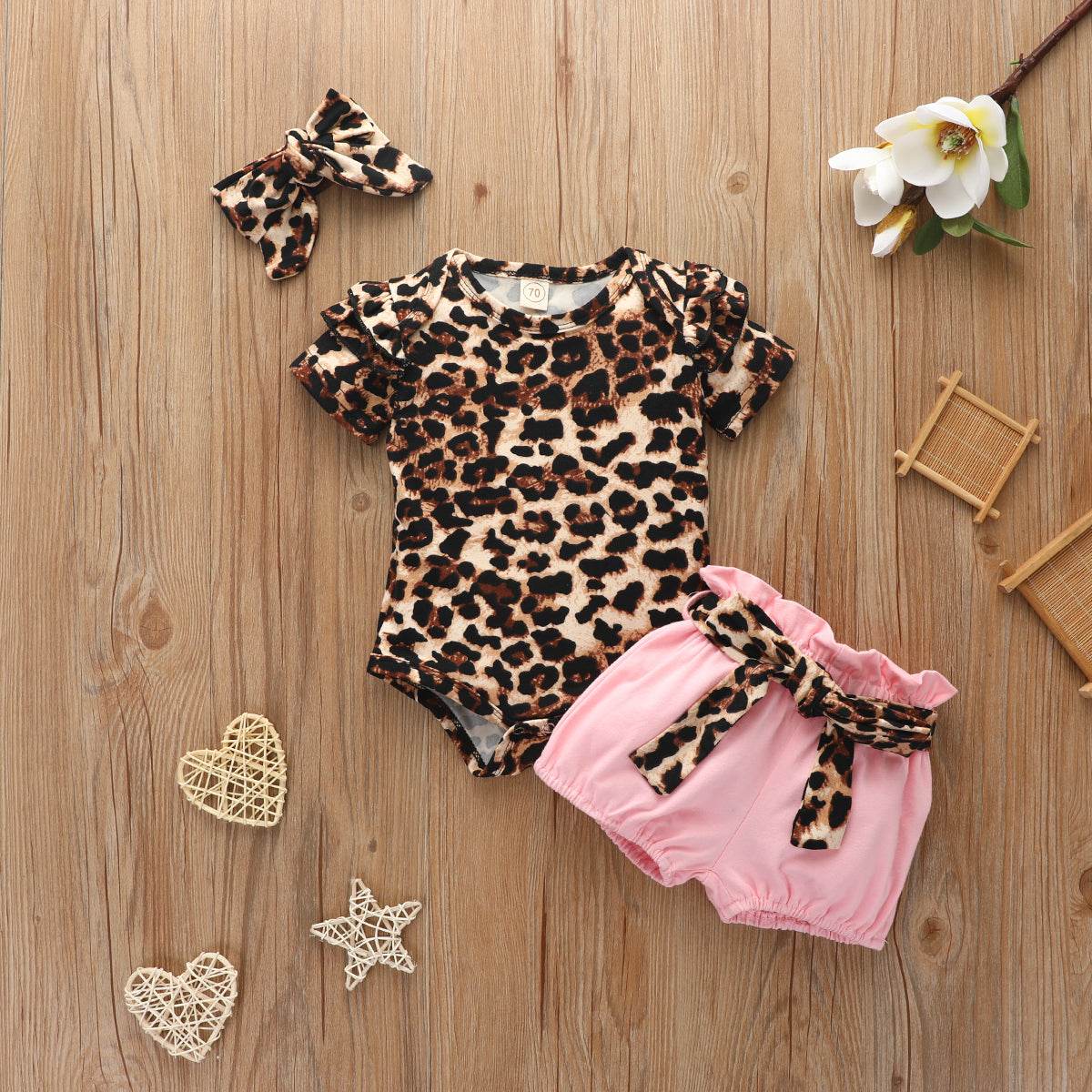 Newborn Set Baby Girl Print Short Sleeve Sunflower - Mubimart