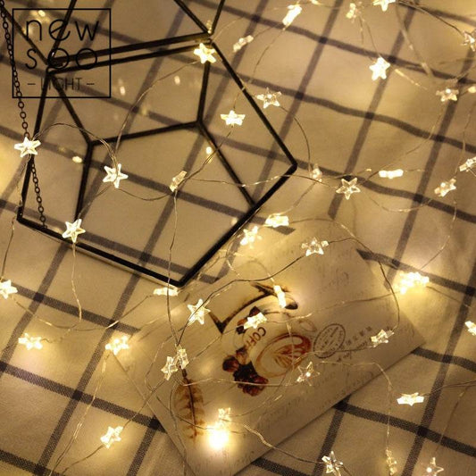 Newsoo copper line star lights LED lights flashing lights string lights star girl heart room dormitory layout decoration - Mubimart