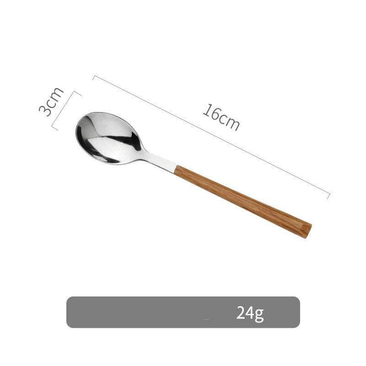 Nordic Household Steak Knife Fork Spoon Plate Stainless Steel Wooden Western Tableware Set - Mubimart