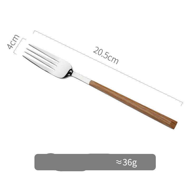 Nordic Household Steak Knife Fork Spoon Plate Stainless Steel Wooden Western Tableware Set - Mubimart