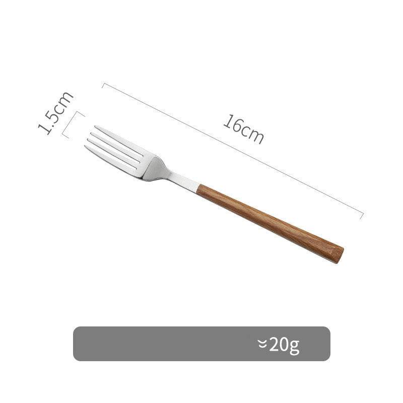 Nordic Household Steak Knife Fork Spoon Plate Stainless Steel Wooden Western Tableware Set - Mubimart