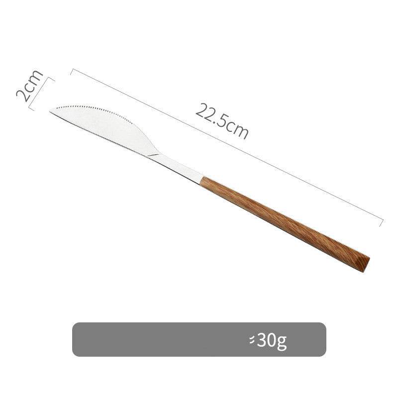 Nordic Household Steak Knife Fork Spoon Plate Stainless Steel Wooden Western Tableware Set - Mubimart