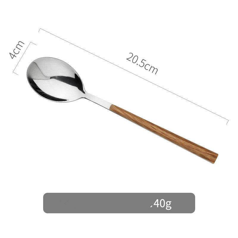 Nordic Household Steak Knife Fork Spoon Plate Stainless Steel Wooden Western Tableware Set - Mubimart