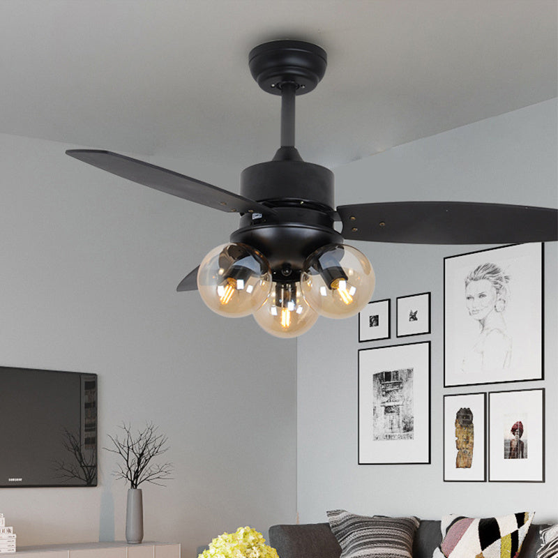 Nordic Industrial Wind Magic Bean Glass Ceiling Fan Light Wood Leaf Black Fan Lamp - Mubimart -  