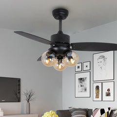 Nordic Industrial Wind Magic Bean Glass Ceiling Fan Light Wood Leaf Black Fan Lamp - Mubimart -  