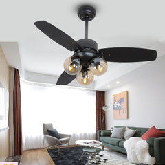 Nordic Industrial Wind Magic Bean Glass Ceiling Fan Light Wood Leaf Black Fan Lamp - Mubimart - Ceiling Fans 