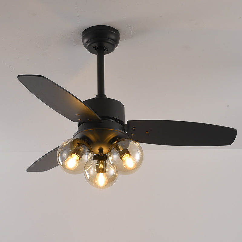 Nordic Industrial Wind Magic Bean Glass Ceiling Fan Light Wood Leaf Black Fan Lamp - Mubimart -  