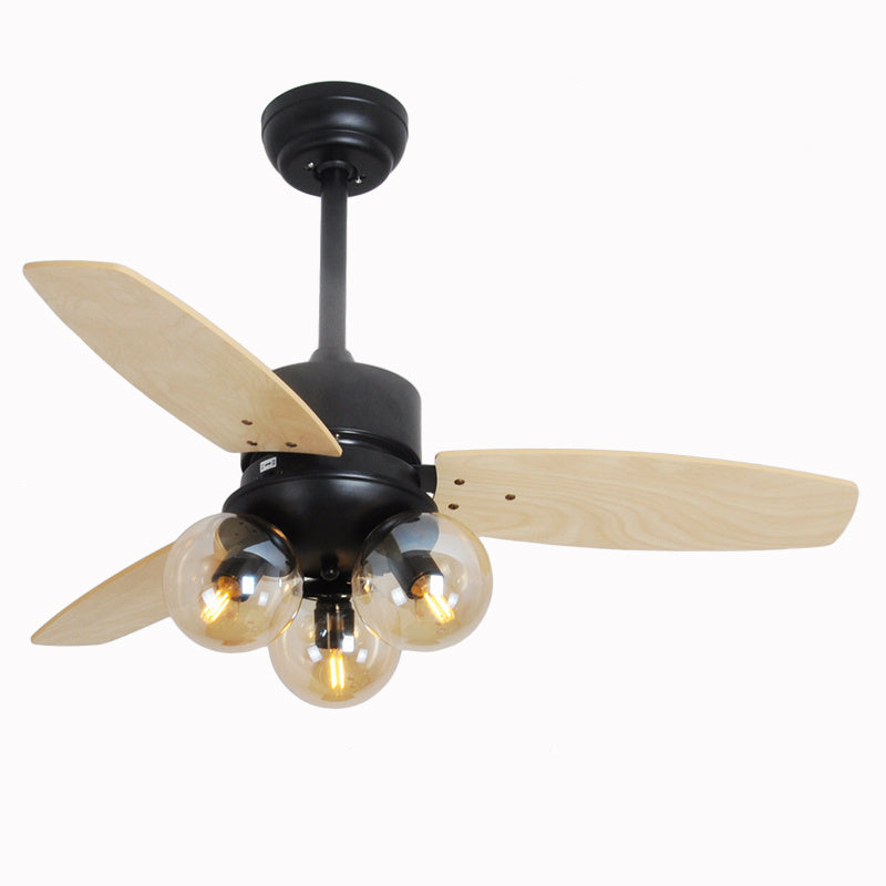 Nordic Industrial Wind Magic Bean Glass Ceiling Fan Light Wood Leaf Black Fan Lamp - Mubimart -  