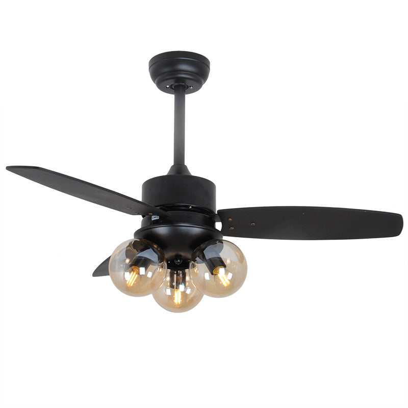 Nordic Industrial Wind Magic Bean Glass Ceiling Fan Light Wood Leaf Black Fan Lamp - Mubimart -  