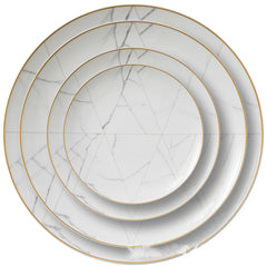 Nordic Minimalist Gold Edge Bone China Dinner Plate White Marble Pattern - Mubimart -  