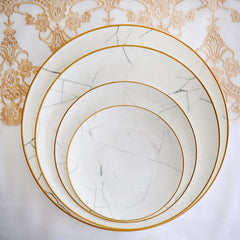 Nordic Minimalist Gold Edge Bone China Dinner Plate White Marble Pattern - Mubimart - Plates 