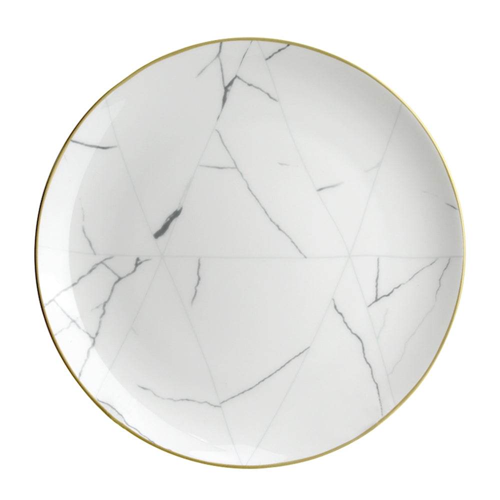 Nordic Minimalist Gold Edge Bone China Dinner Plate White Marble Pattern - Mubimart