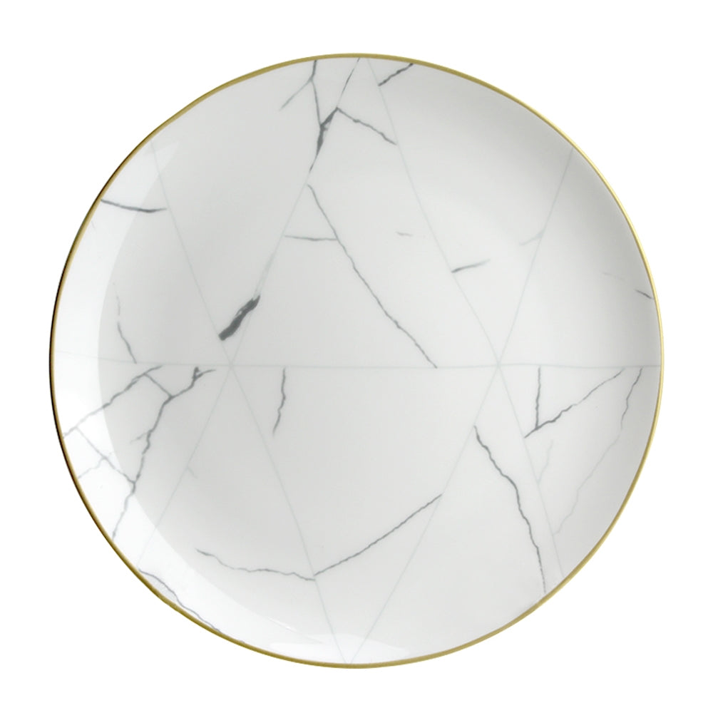 Nordic Minimalist Gold Edge Bone China Dinner Plate White Marble Pattern - Mubimart -  