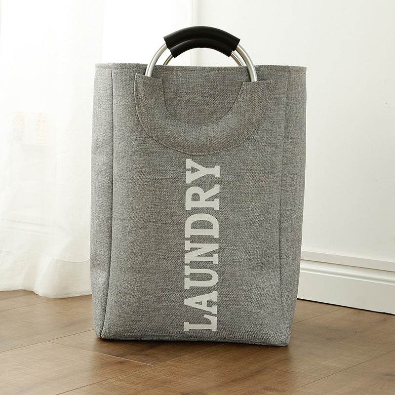Nordic Style Amazon Explosion Models Aluminum Alloy Handle Fabric Storage Bucket Folding Home Storage Basket Dirty Clothes Hamper - Mubimart
