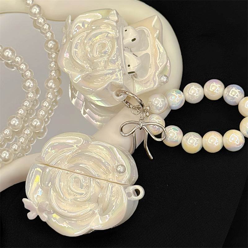 Pearl White Camellia Earphone Case - Mubimart