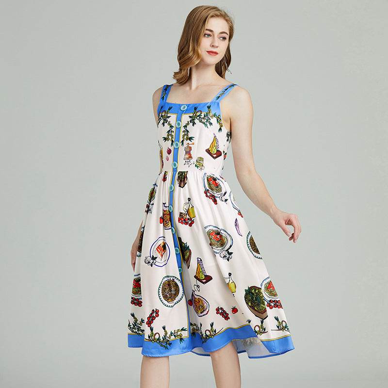 Court Positioning Printing Slip Dress - Mubimart