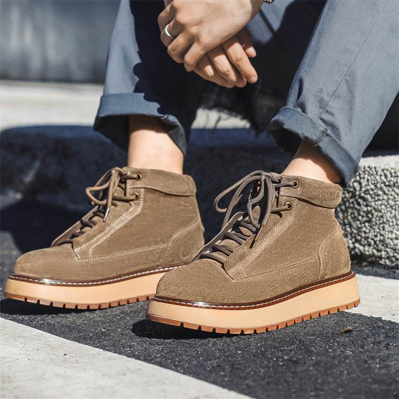 Genuine Leather Casual Platform Worker Boot British Retro Ankle Boots - Mubimart