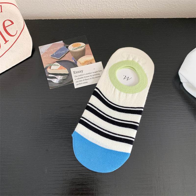 Geometric Pattern Love Stripe Rhombus Women's Low-cut Liners Socks Invisible - Mubimart