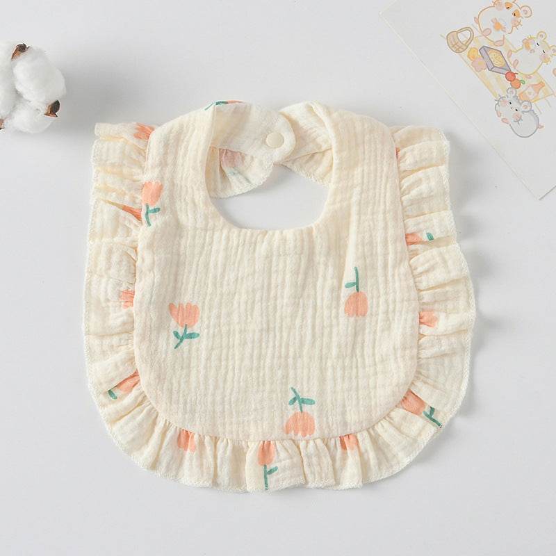 Baby Bib Ruffled Cotton Printed Gauze Lace Bib - Mubimart