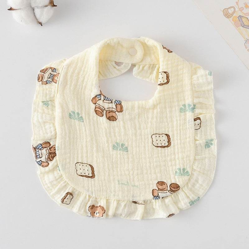 Baby Bib Ruffled Cotton Printed Gauze Lace Bib - Mubimart