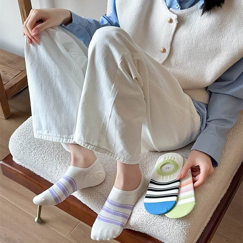 Geometric Pattern Love Stripe Rhombus Women's Low-cut Liners Socks Invisible - Mubimart