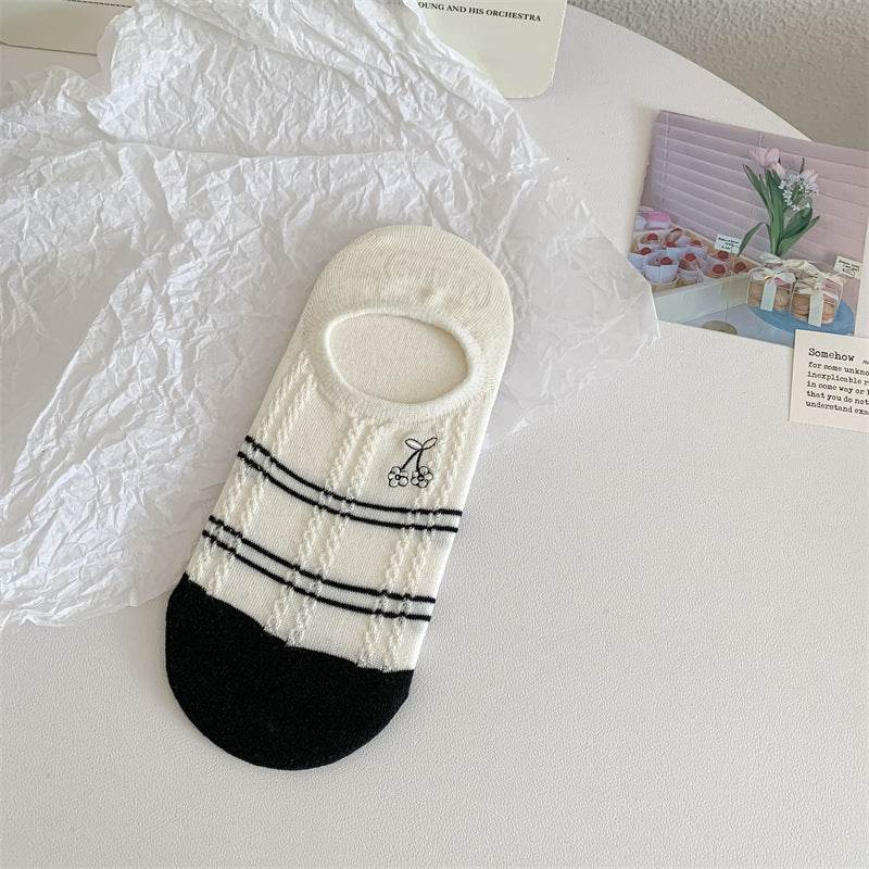 Black And White Cute Bubble Mouth Women's Low-cut Liners Socks Invisible - Mubimart