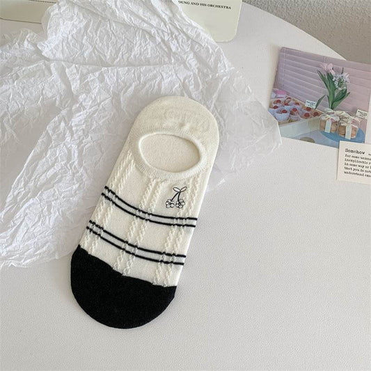 Black And White Cute Bubble Mouth Women's Low-cut Liners Socks Invisible - Mubimart