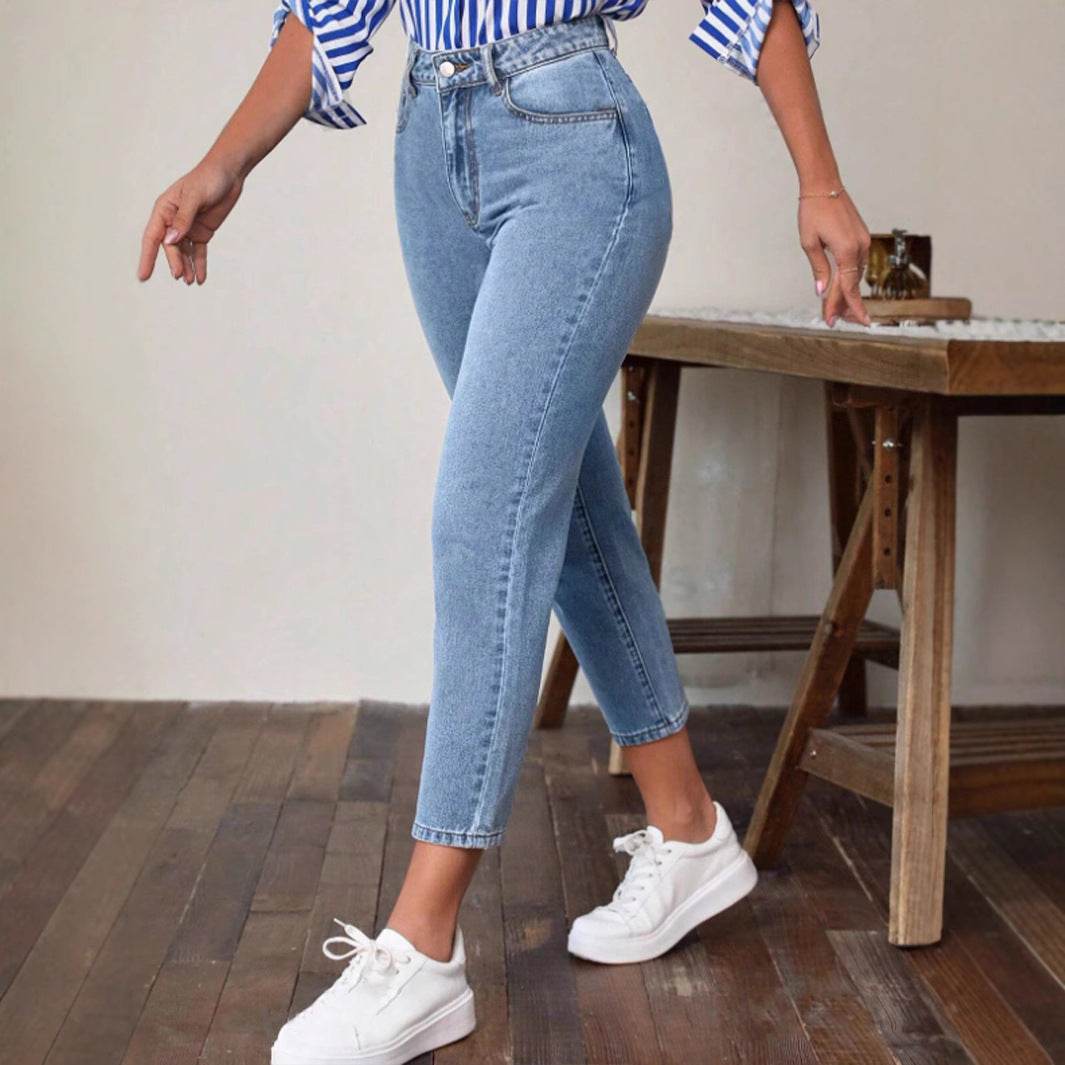Retro High Waist Stretch Skinny Jeans For Women - Mubimart